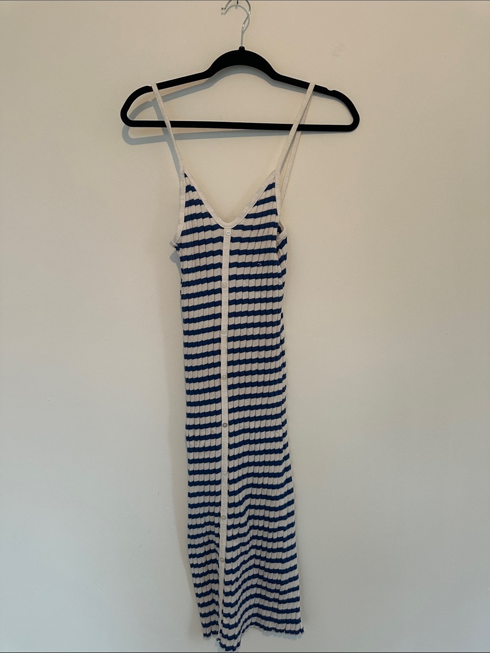 Zara Blue & White Striped Ribbed Midi Slip Dress